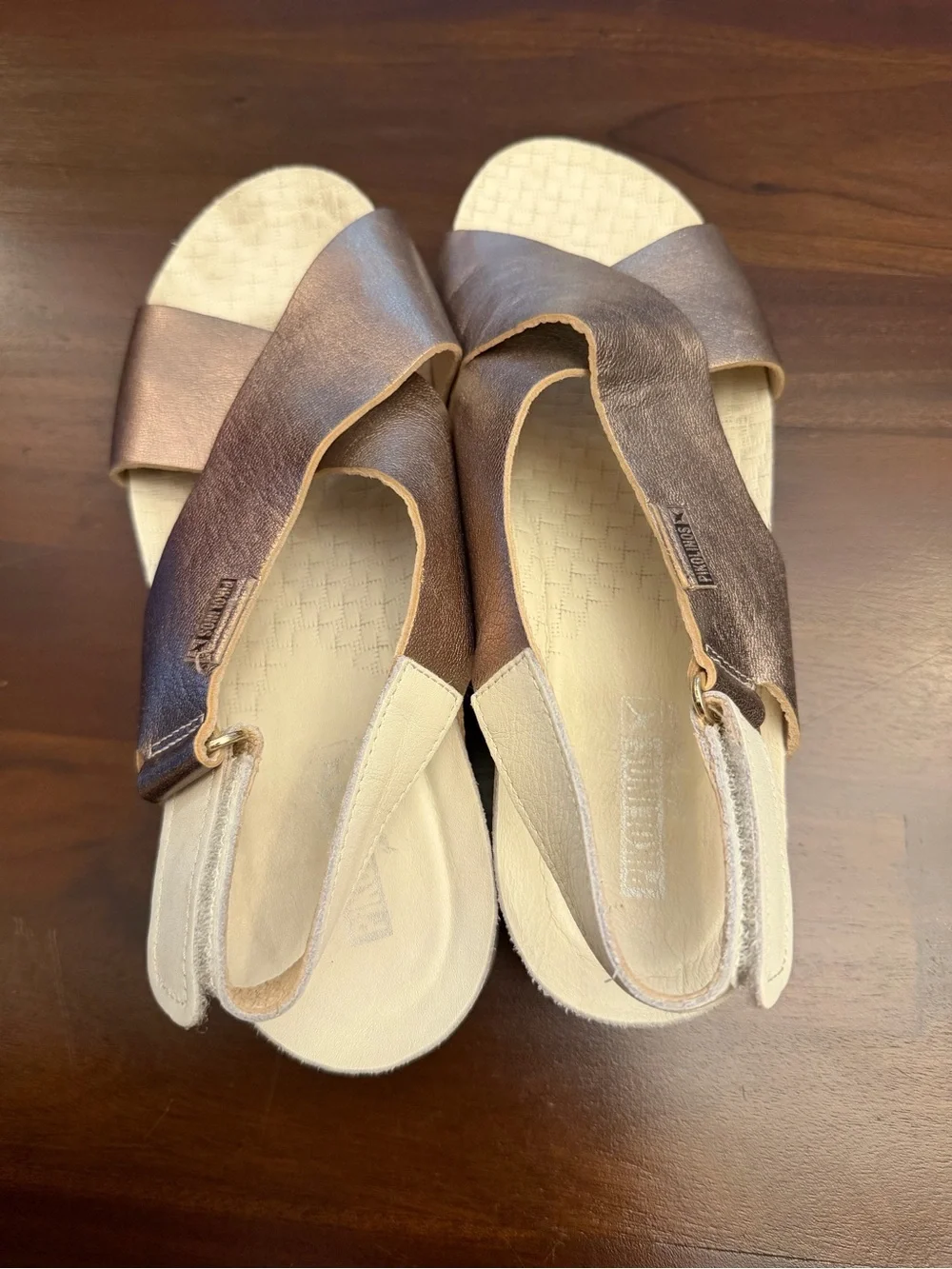 PIKOLINOS Mahon Metallic Taupe Slingback Wedge Sandals - Women's Comfort Style